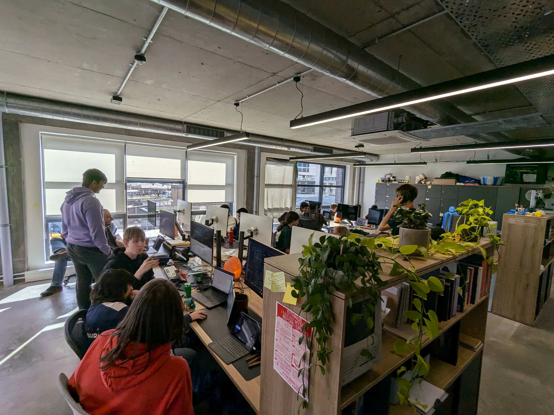 A large group of teenagers stood in front of the Raspberry Pi Foundation office